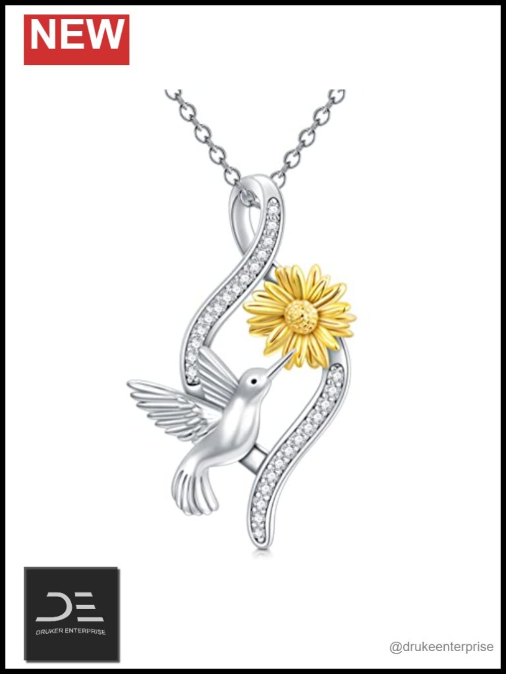 Handmade Sterling Silver Hummingbird Pendant Necklace 18in